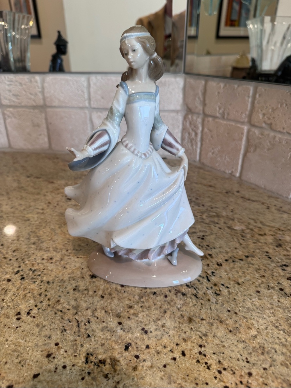 Porcelain Dancing Lady Figurine in White and Pale Pink